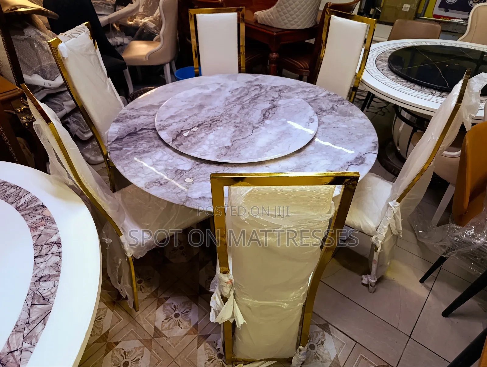 6 Seater Dining Set (Spinning Marble Top Table) + Free Home Delivery.