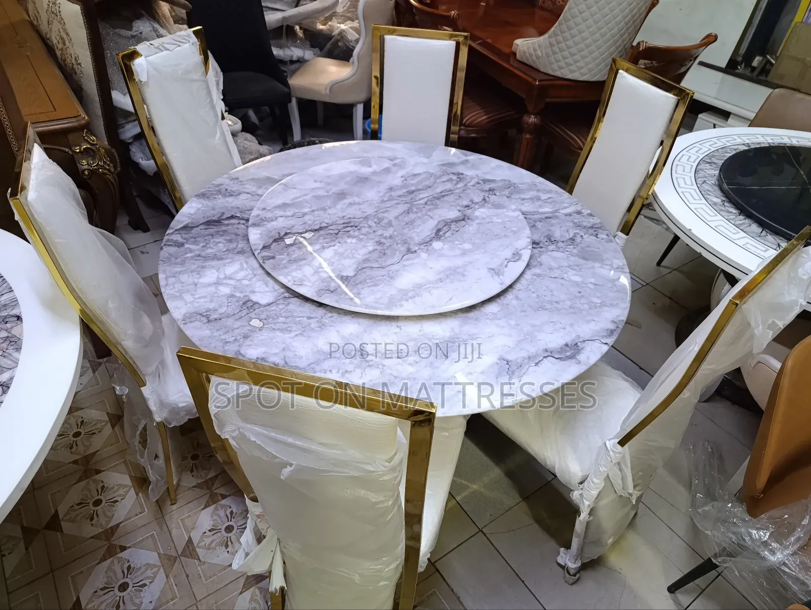 6 Seater Dining Set (Spinning Marble Top Table) + Free Home Delivery.