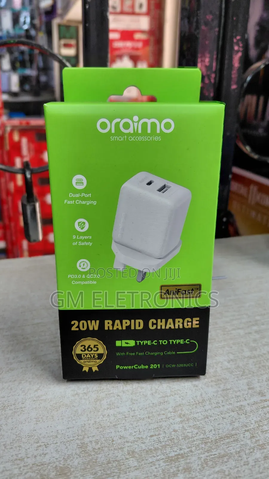 Original Oraimo Powercube 201 Uk Type Plug 20w Charger Kit- Dual Port.