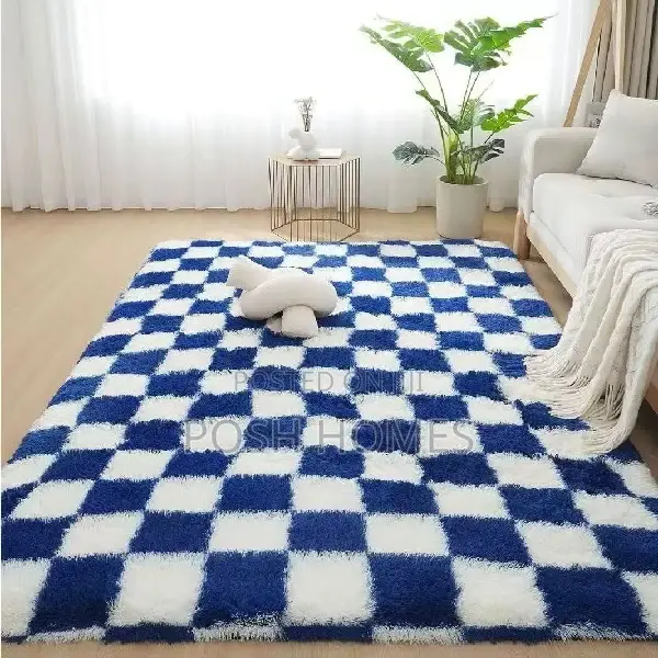 Blue Patched Fluffy Carpet