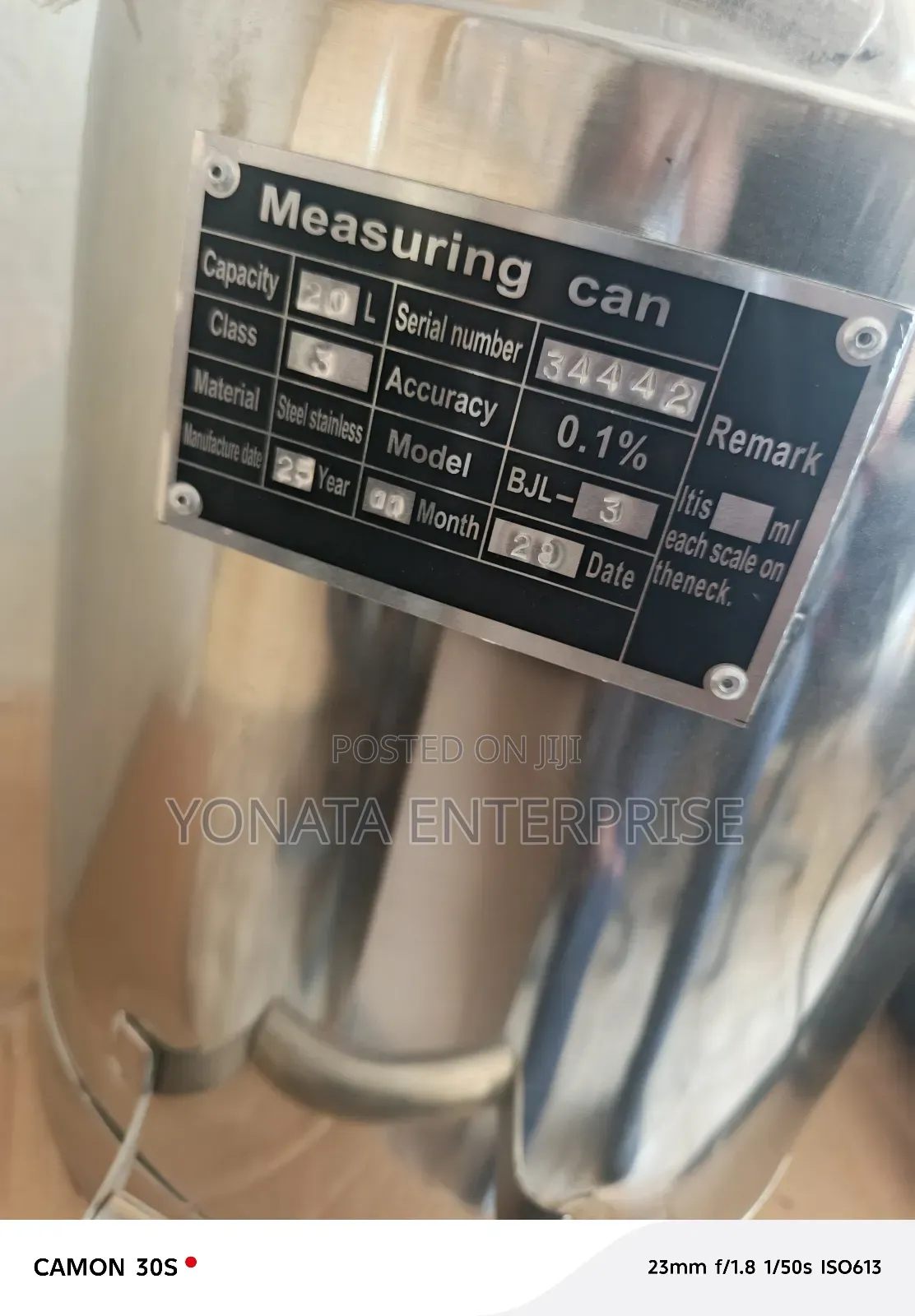 20ltrs Stainless Steel Calibration Can