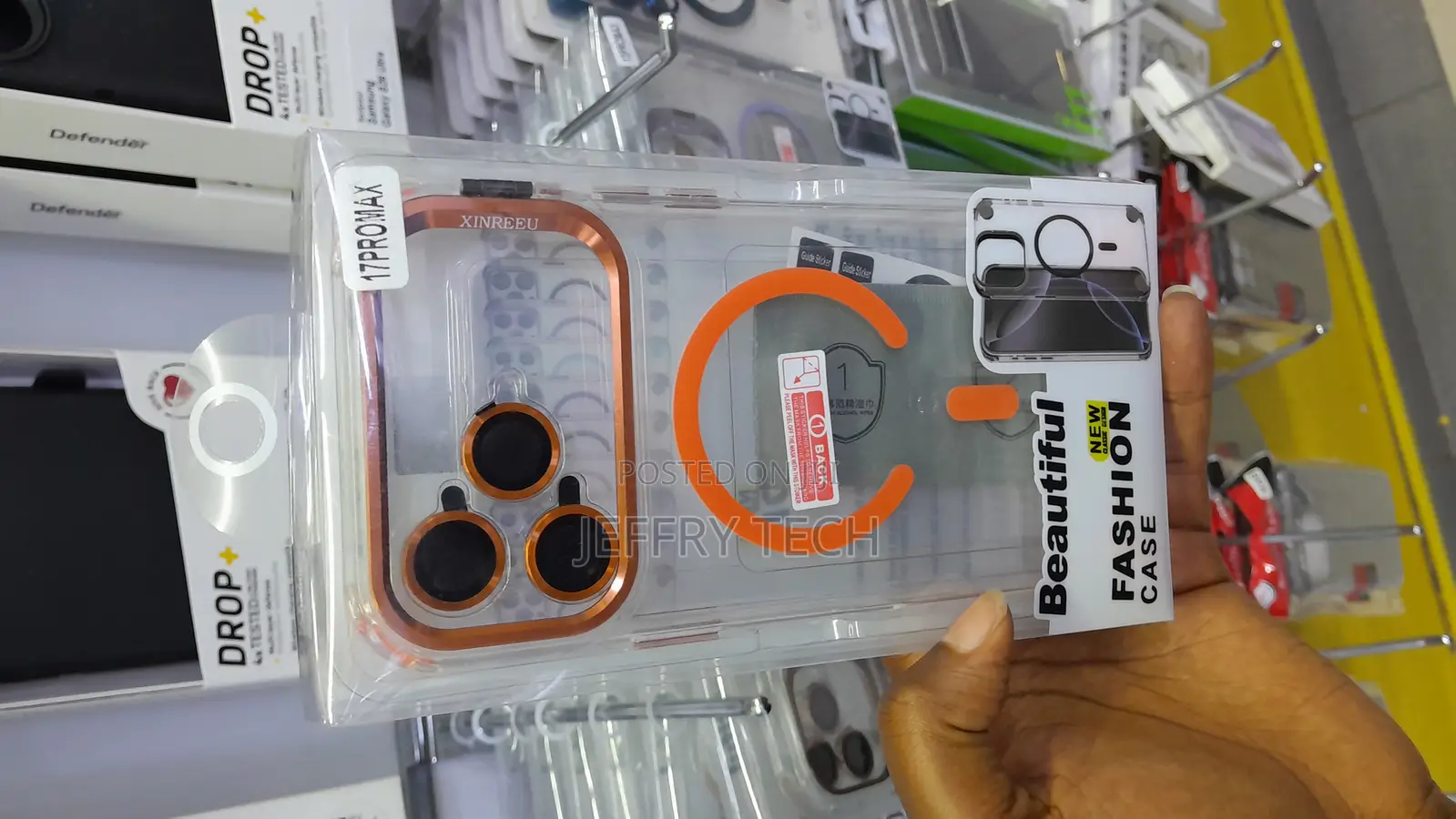 Dine Clear Cover With Camera Ring Lens for iPhone 17 Pro Max -Orange