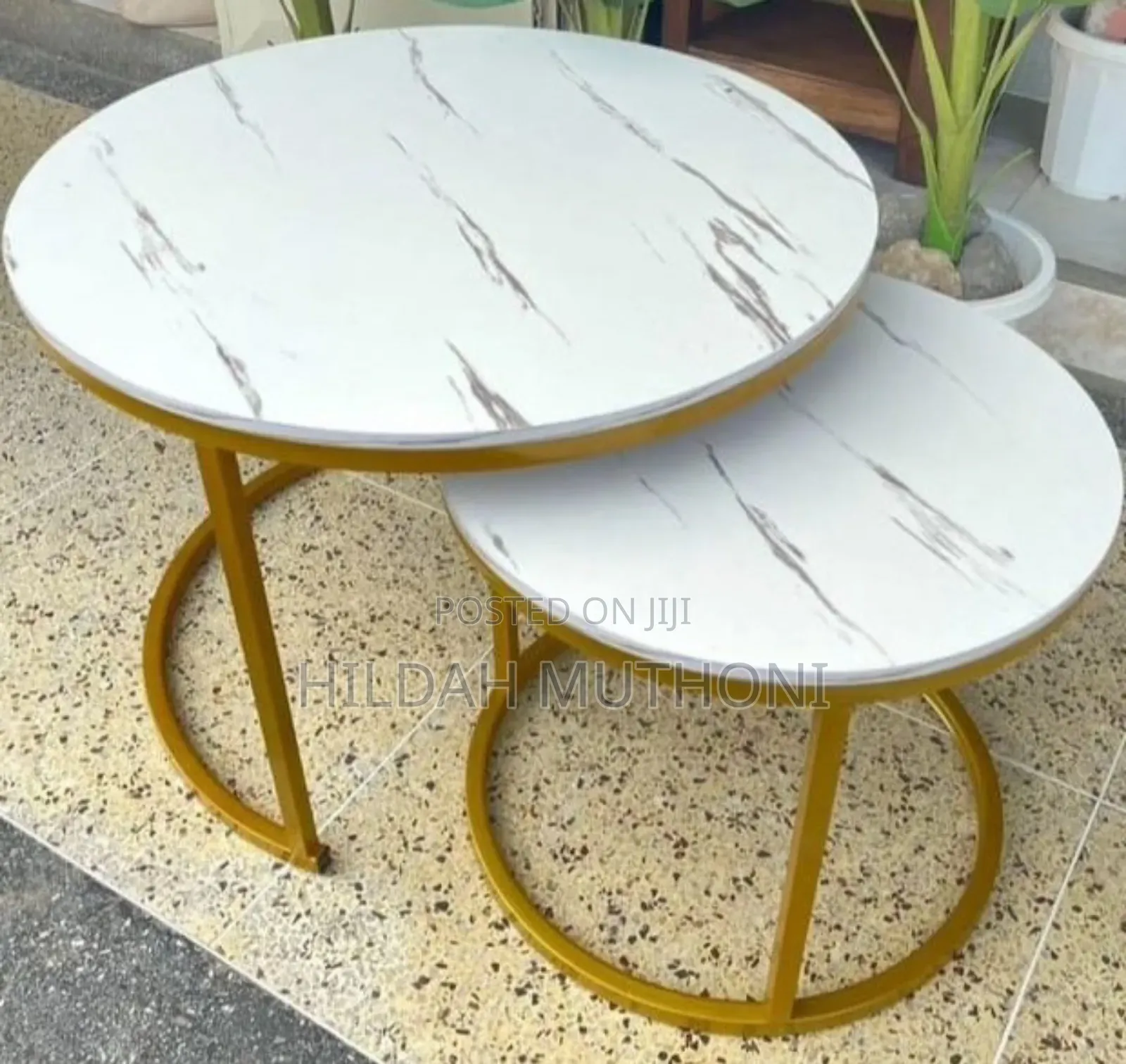 White Nesting Coffee Table Marble Effect