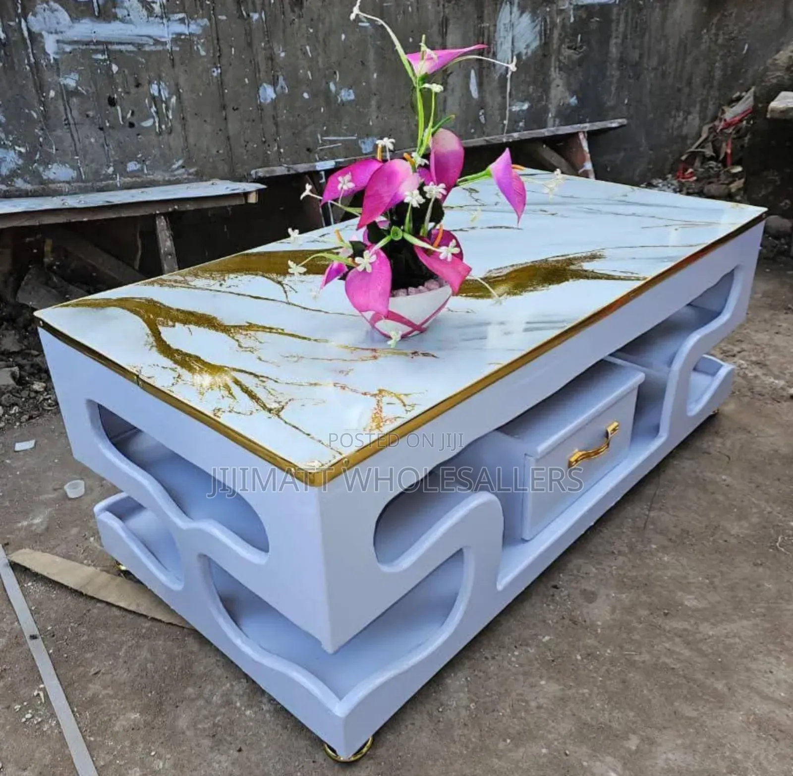 Executive White Coffee Table With Marble Topping