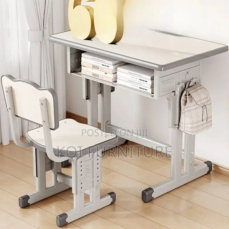Home Desks; Cute Gray Adjustable Home Schooling Desk Chair Set