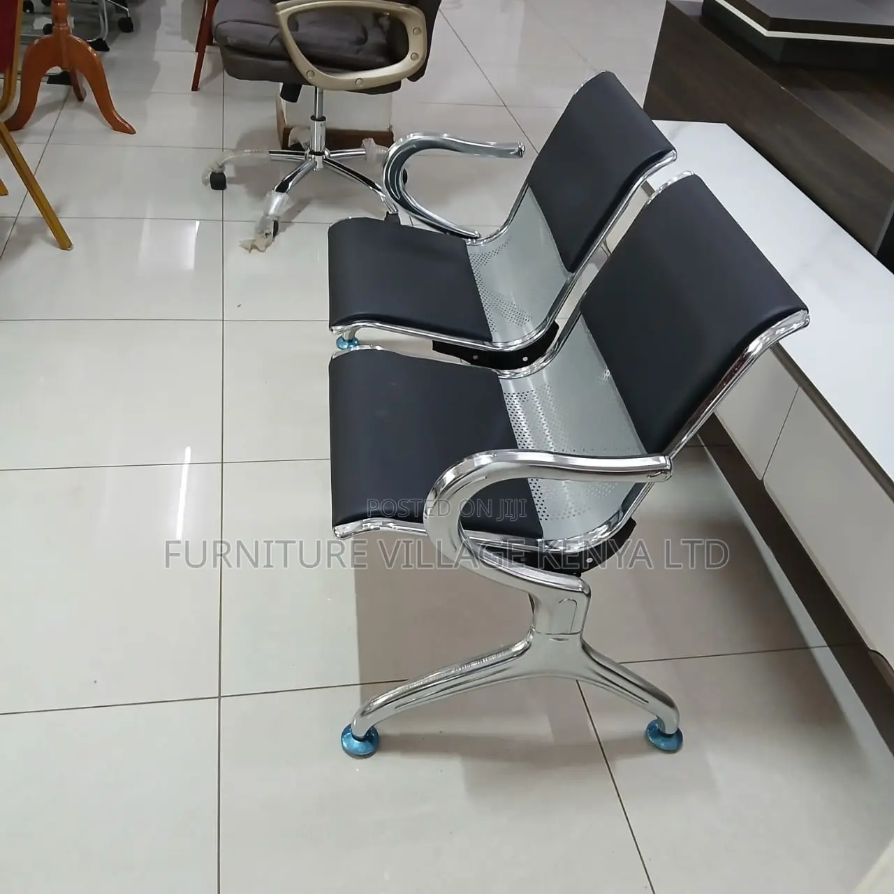 Office Bench ; 2-seater Black Reception Office Bench