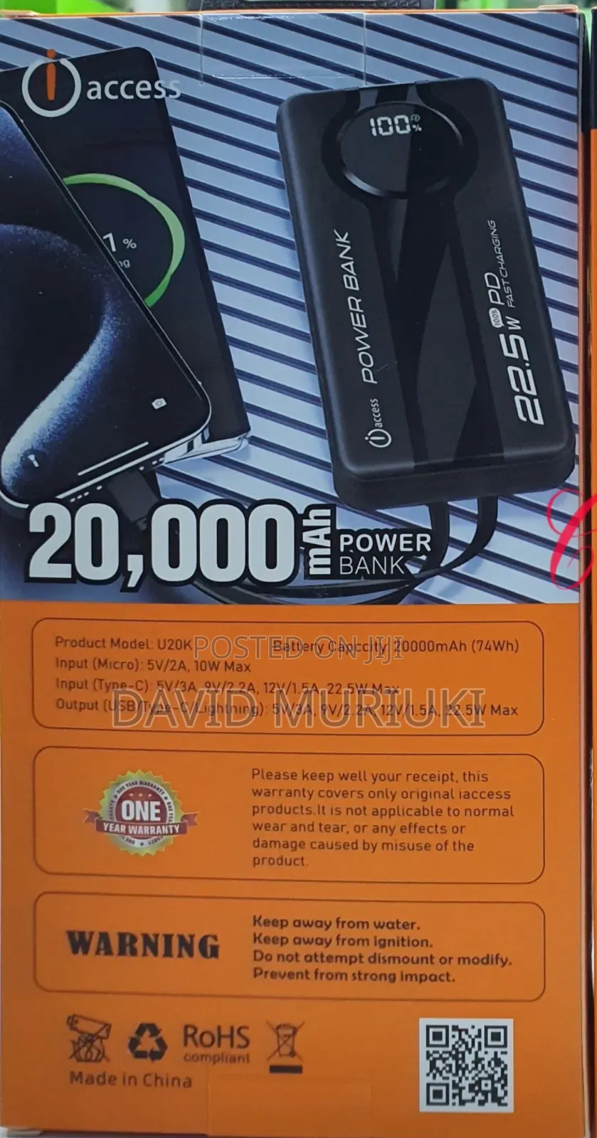 Access U20k 22.5w 20000mah Power Bank With Built in Type C