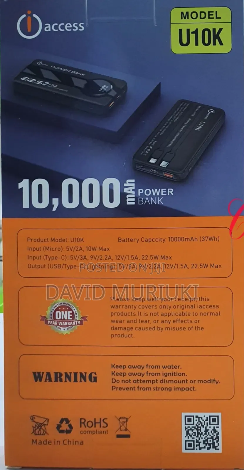 Access U10k 22.5w 10000mah Power Bank With Type C Lightning Cables