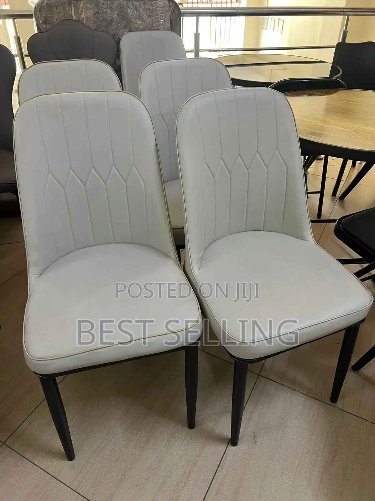 White Brown Leather Dining Chairs
