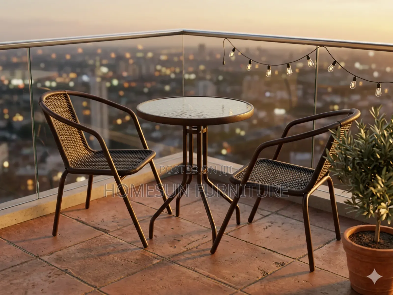 2 Seater Rattan Balcony Set