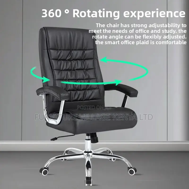 Office Chair ; Black Leather Adjustable Office Chair Fixed Arms