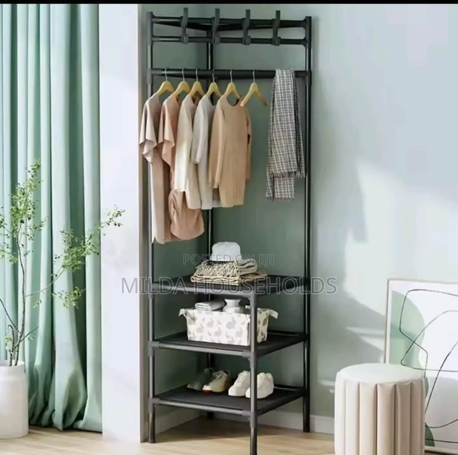 Multifunctional Metallic Corner Coat Hanging Rack