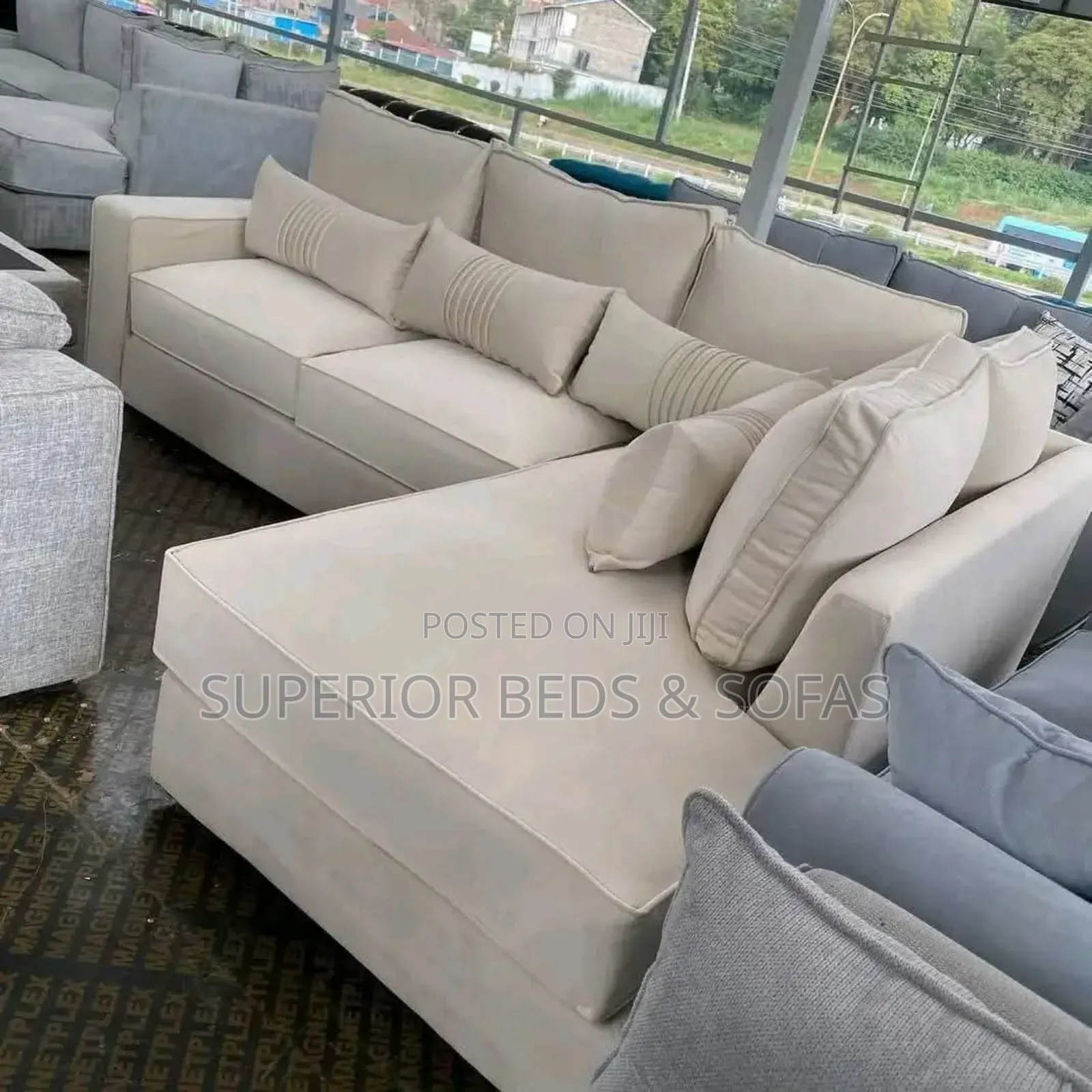 Quality Brand New Cream L Shape Sofa 5 Seater