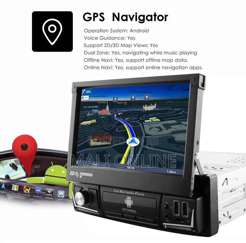 7 Inch Android 12 Car Radio Retractable Ips Touch Screen 2gb 32gb 1din