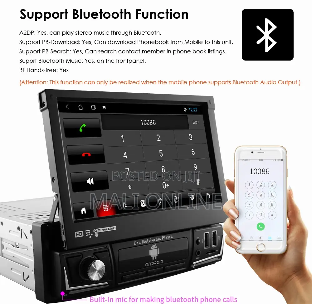 7 Inch Android 12 Car Radio Retractable Ips Touch Screen 2gb 32gb 1din