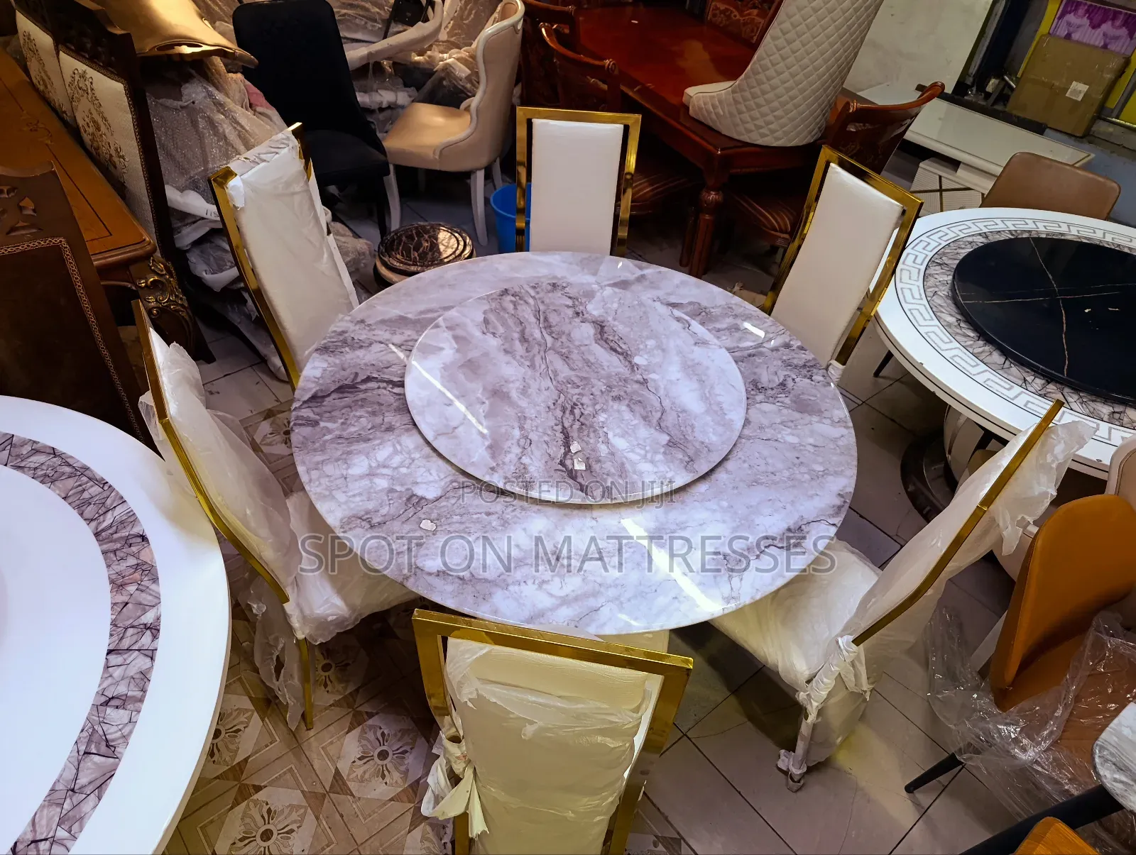 Elegant 6-seater Dining Set With Marble Top Turntable + Free Delivery.
