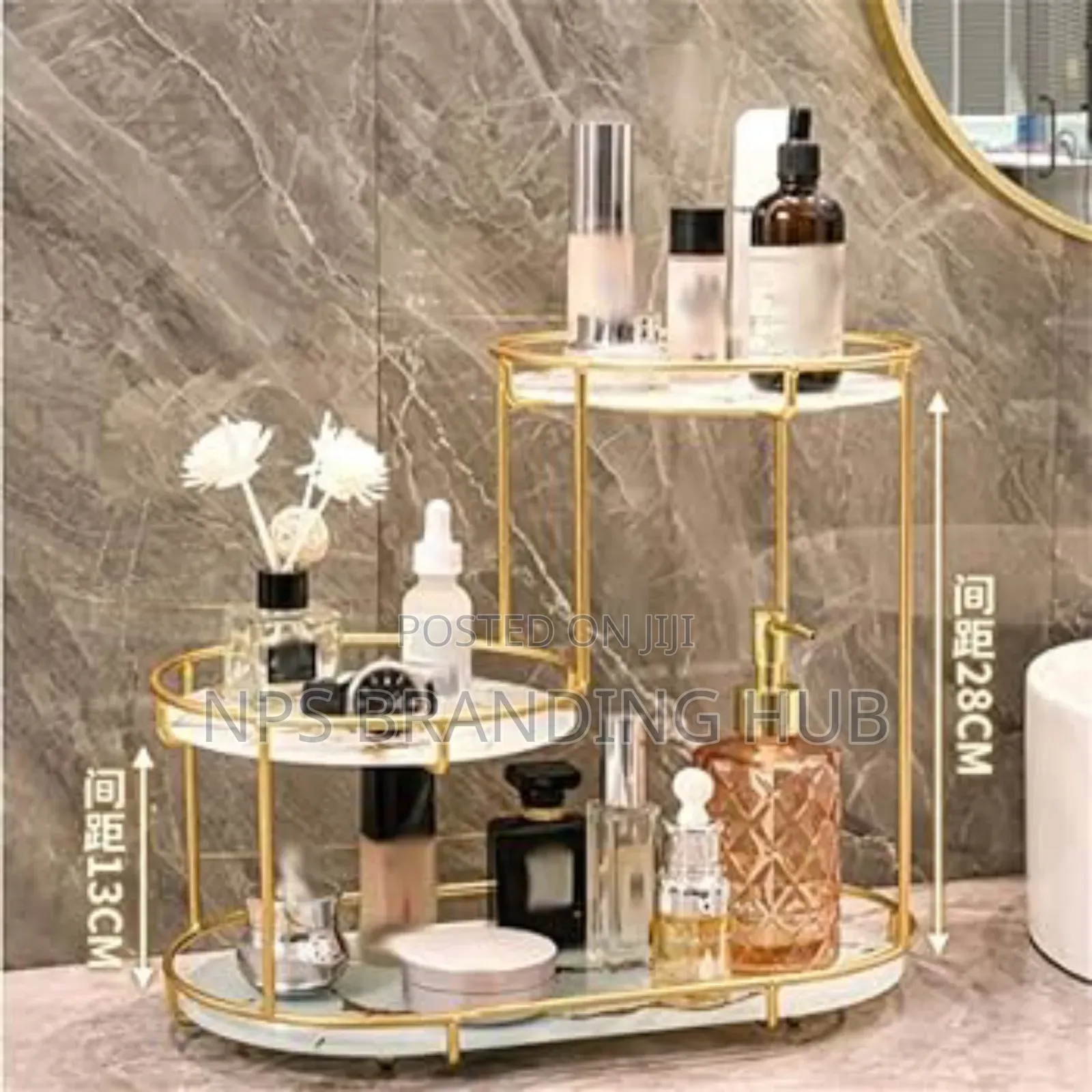 3 Level Gold Frame Marble Tray Organizer Rack P.O
