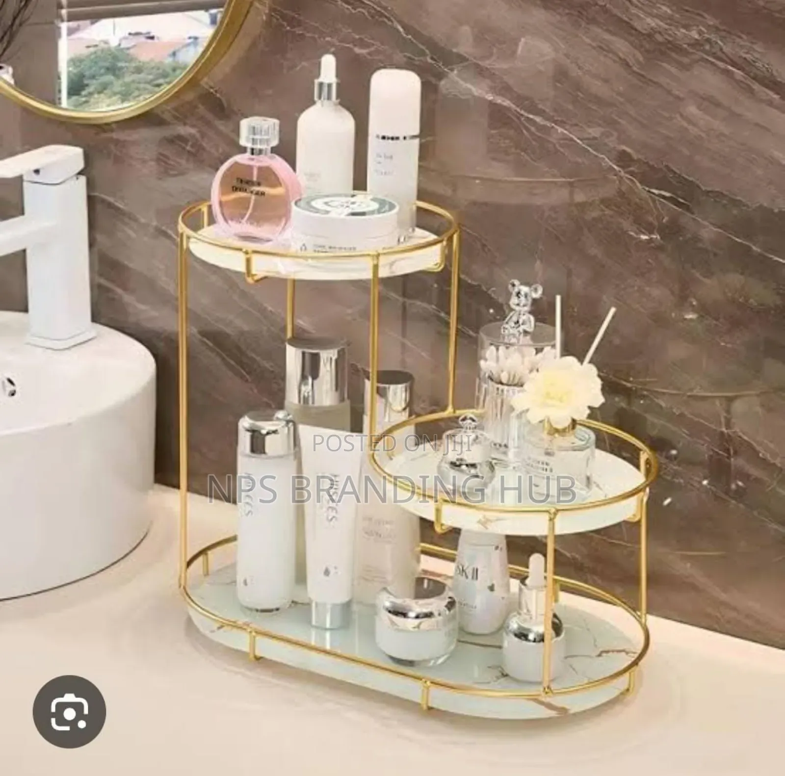 3 Level Gold Frame Marble Tray Organizer Rack P.O