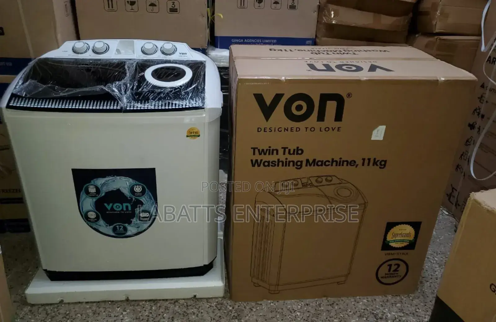 Von 11kgs Twin Tub Washing Machine White