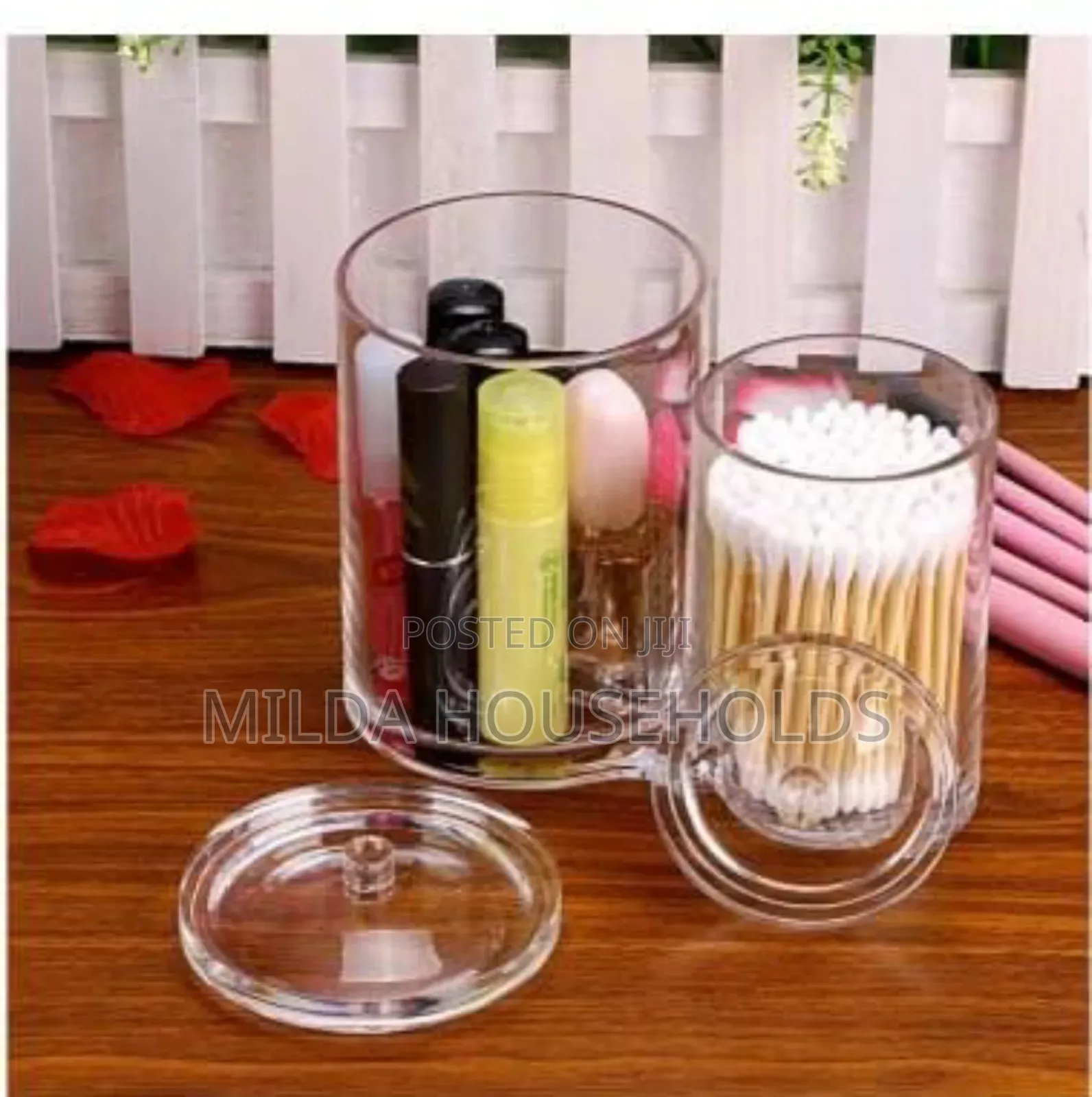 2 in 1 Acrylic Round Cotton Swab Holder/ Makeup Brush Holder.