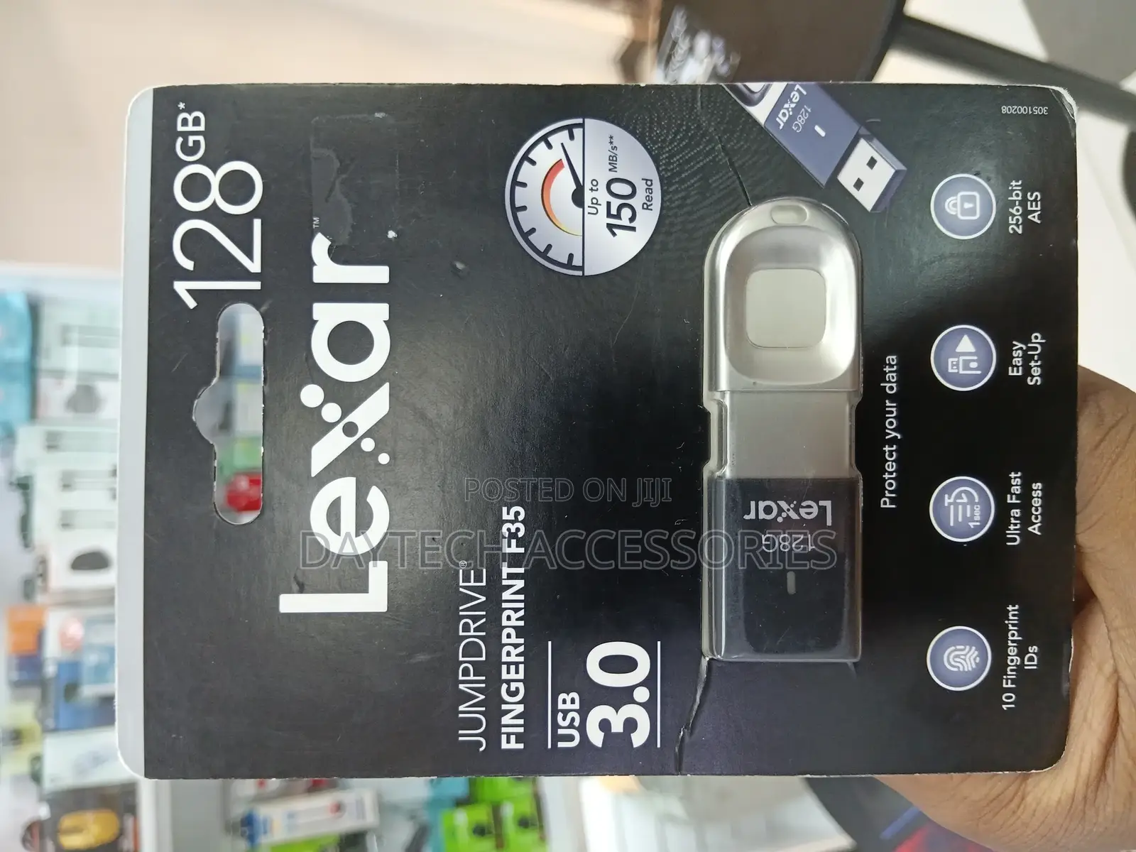 Lexar Jumpdrive Fingerprint F35 128 Gb Usb 3.0 Flash Drive - Black