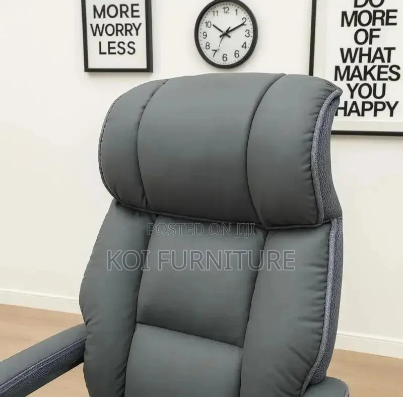 Office Chair; High Backrest Grey Executive Leather Padded Seats