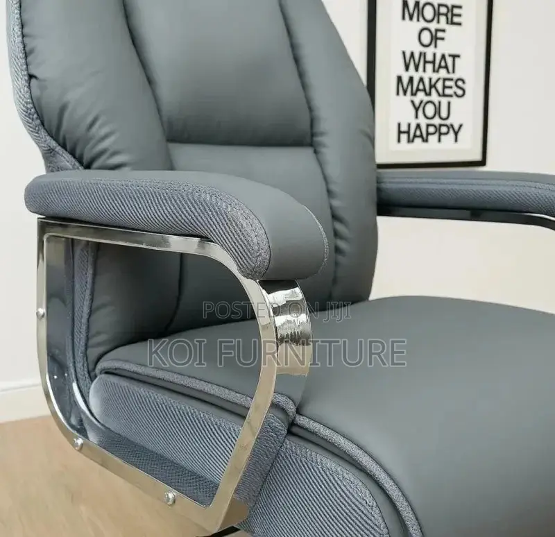 Office Chair; High Backrest Grey Executive Leather Padded Seats