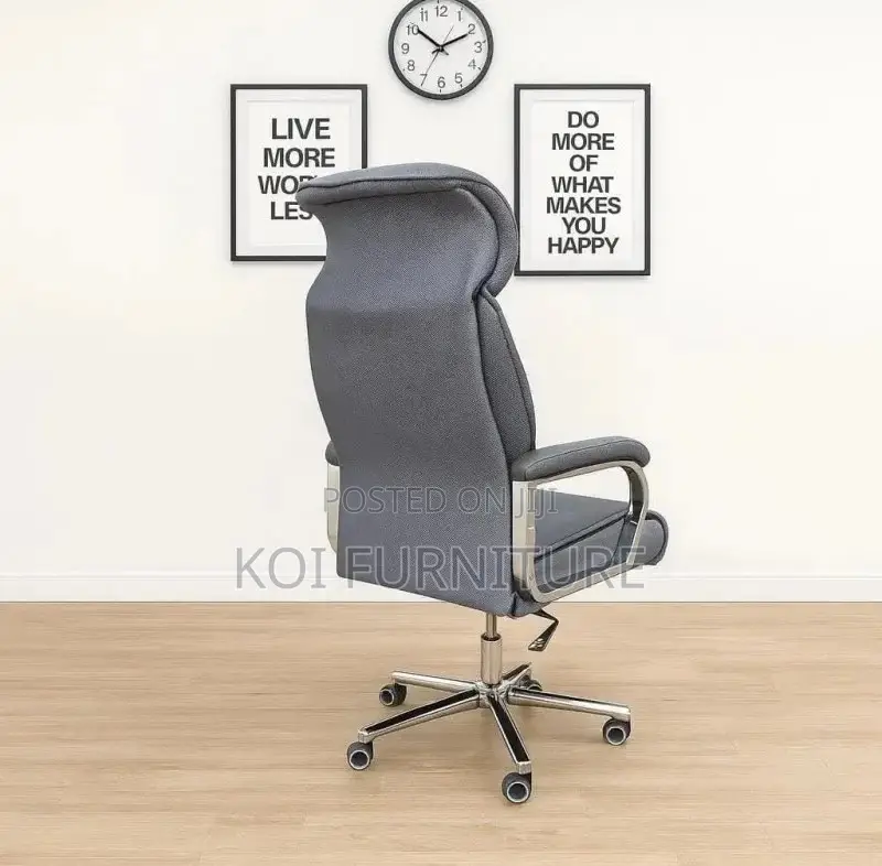 Office Chair; High Backrest Grey Executive Leather Padded Seats