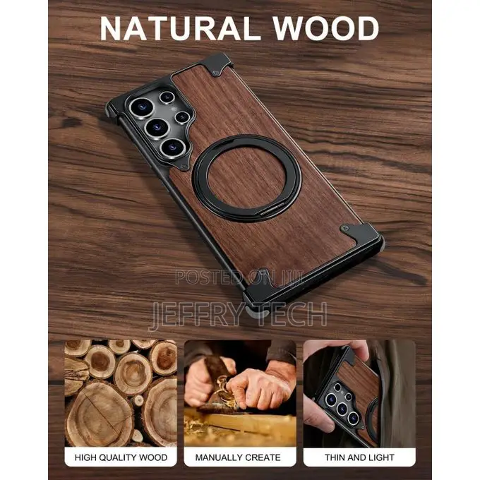 Samsung S26 Ultra Magnetic Wood-Armor Case (Natural Walnut Aluminum