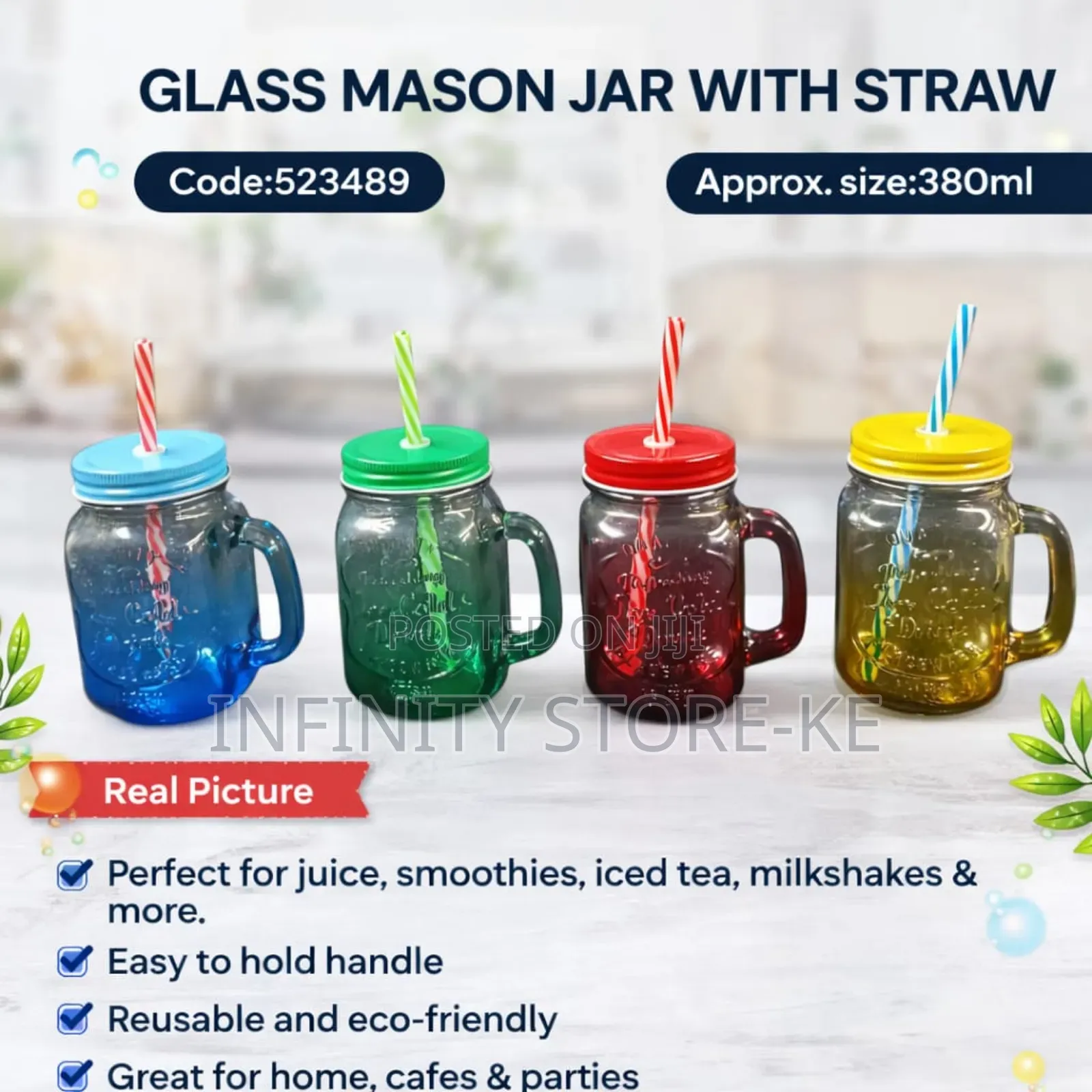 Glass Mason Jar With Straw 380 Ml