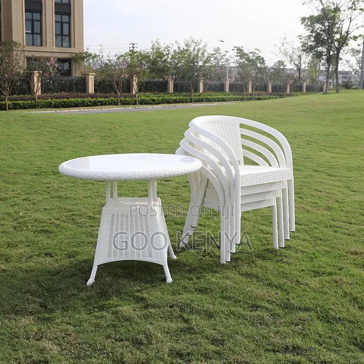 Outdoor Set; Luxury Outdoor Round Glass Dining Table Set