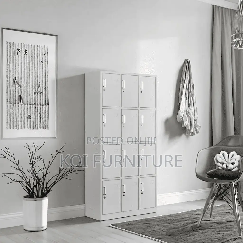 Office Cabinet; 12 Lockers Grey Steel Filing Offices Store Cabinet
