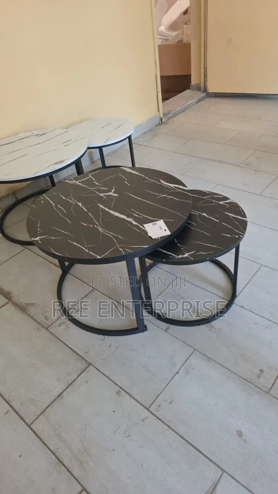 White And Black Nesting Coffee Table Marble Effect (Mdf)