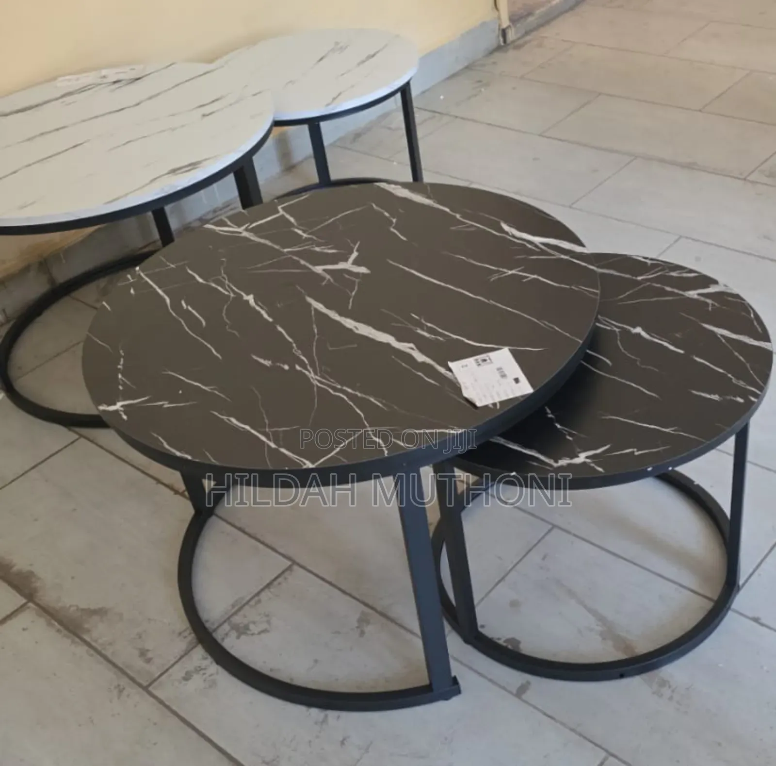 White and Black Nesting Coffee Table Marble Effect (Mdf)