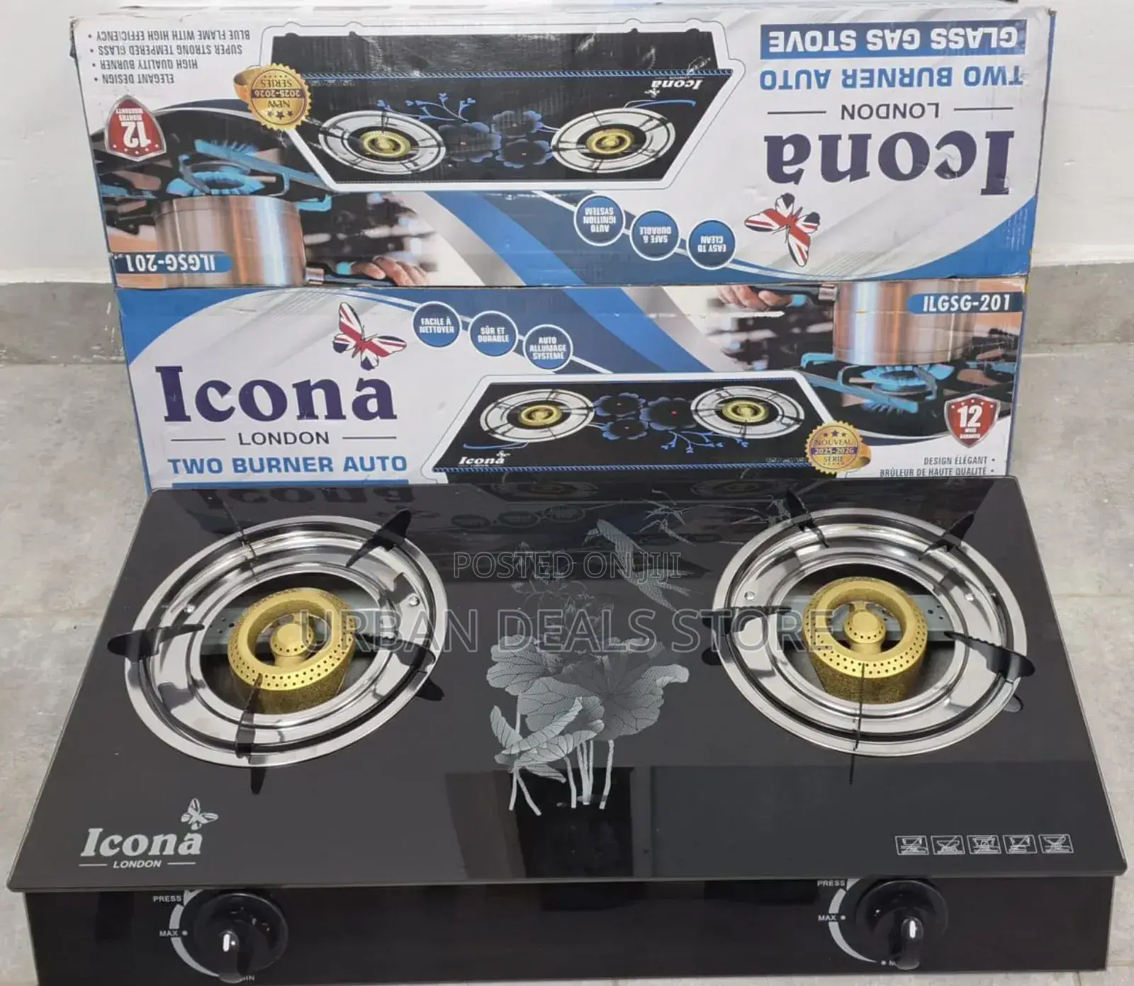 Icona 2 Burner Gas Stove Glass Top Cooker Compact Design