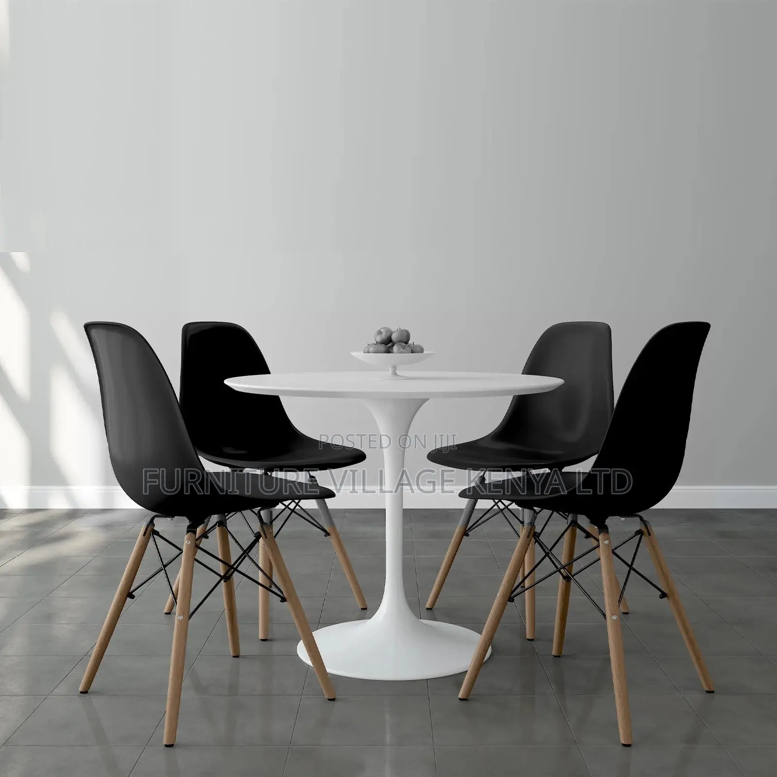 Dining Set; 4- Seater White Marble Dining Set With Eames Chairs