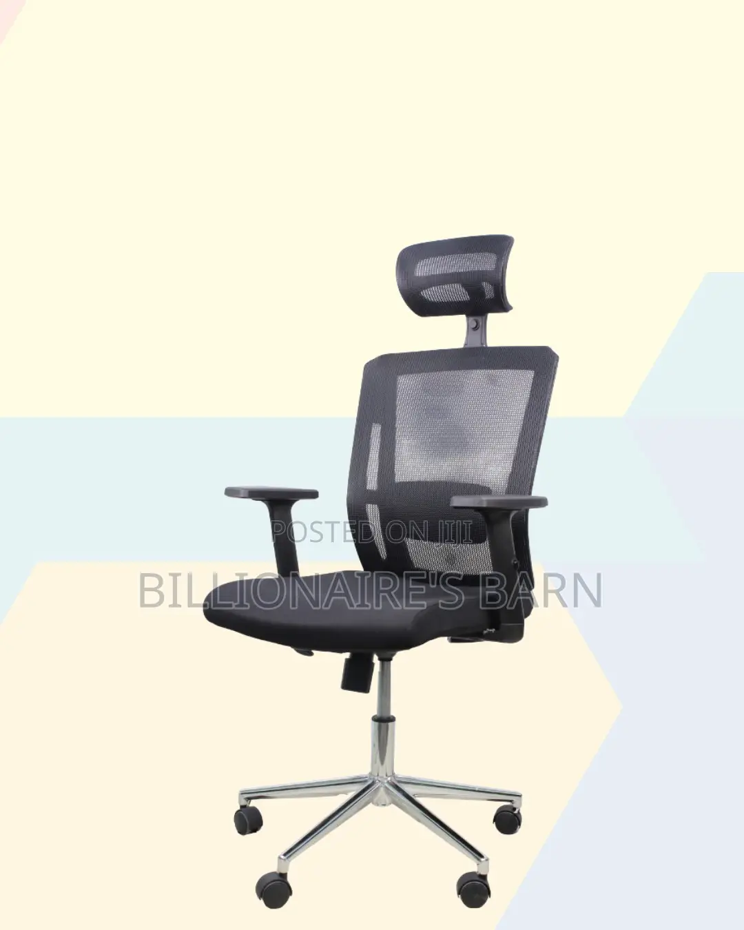 Black Mesh Office Chair Ergonomic Headrest With Chrome Base Seating