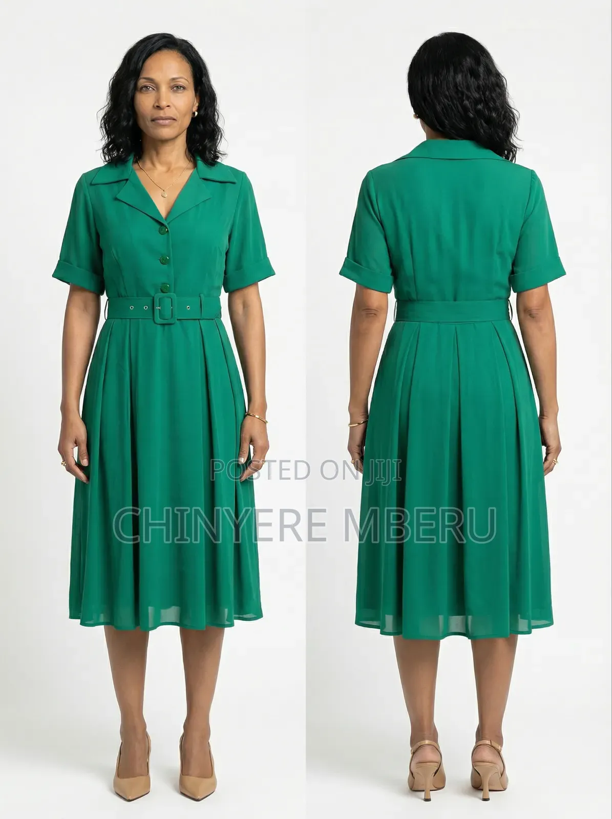 Heavy Chiffon Teal Office Dress
