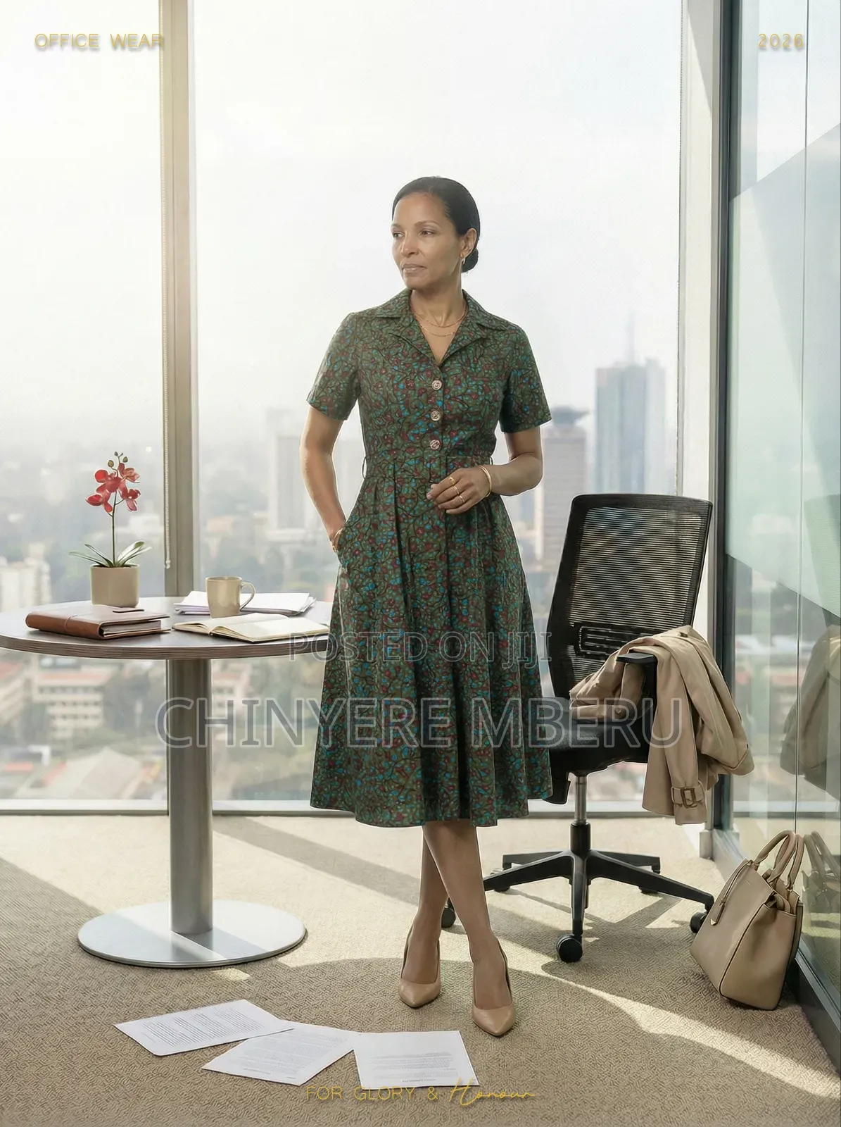 Green Ankara Office Dress