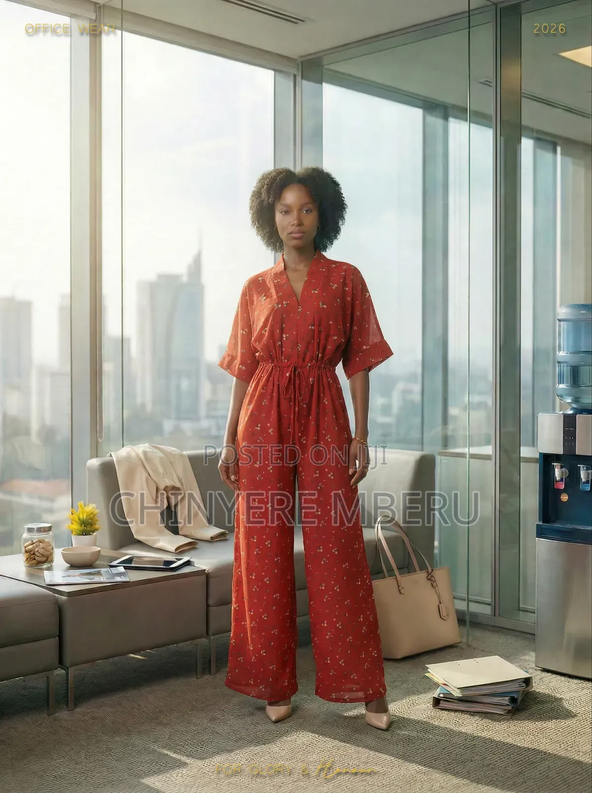 Red Heavy Chiffon Office Jumpsuit
