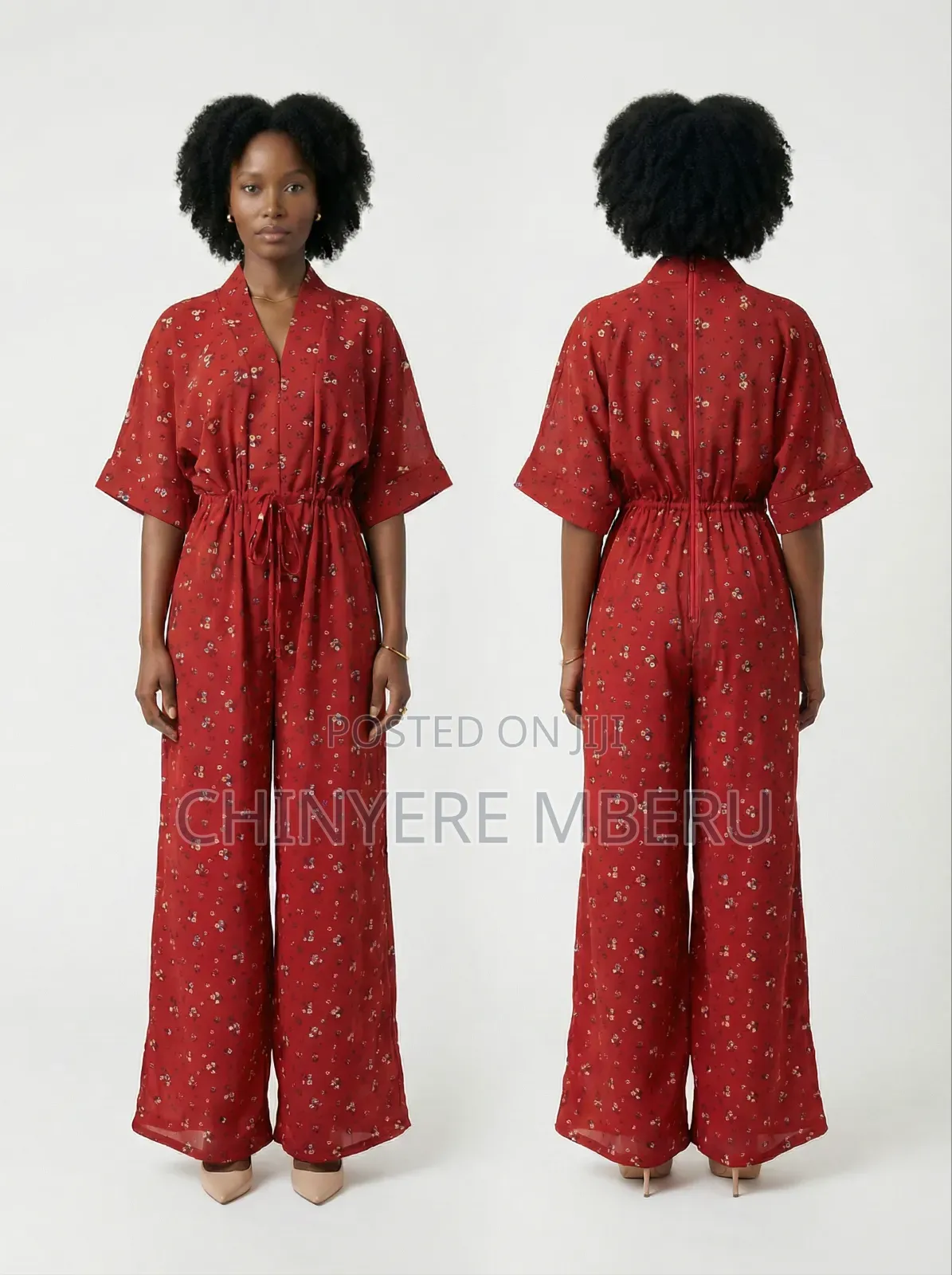 Red Heavy Chiffon Office Jumpsuit