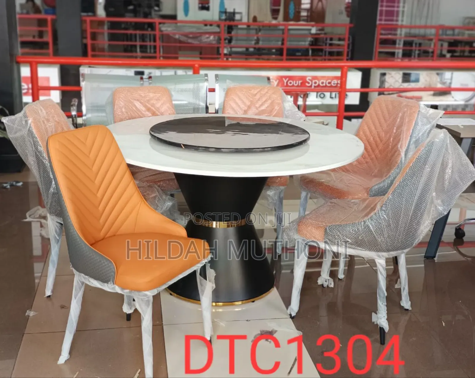 Executive Round Marble Glass Top 6-Sitter Dining Table Set