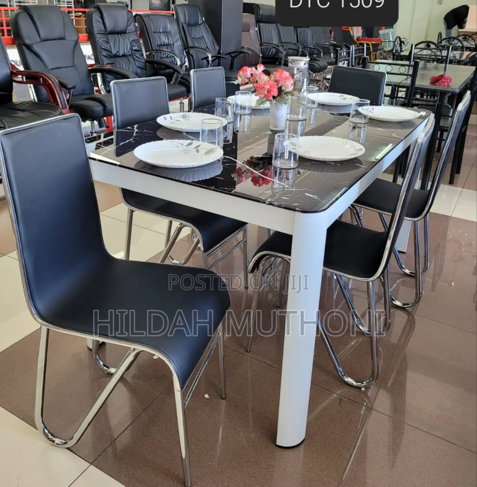 Executive Marble Glass Top 6 Sitter Dinning Table