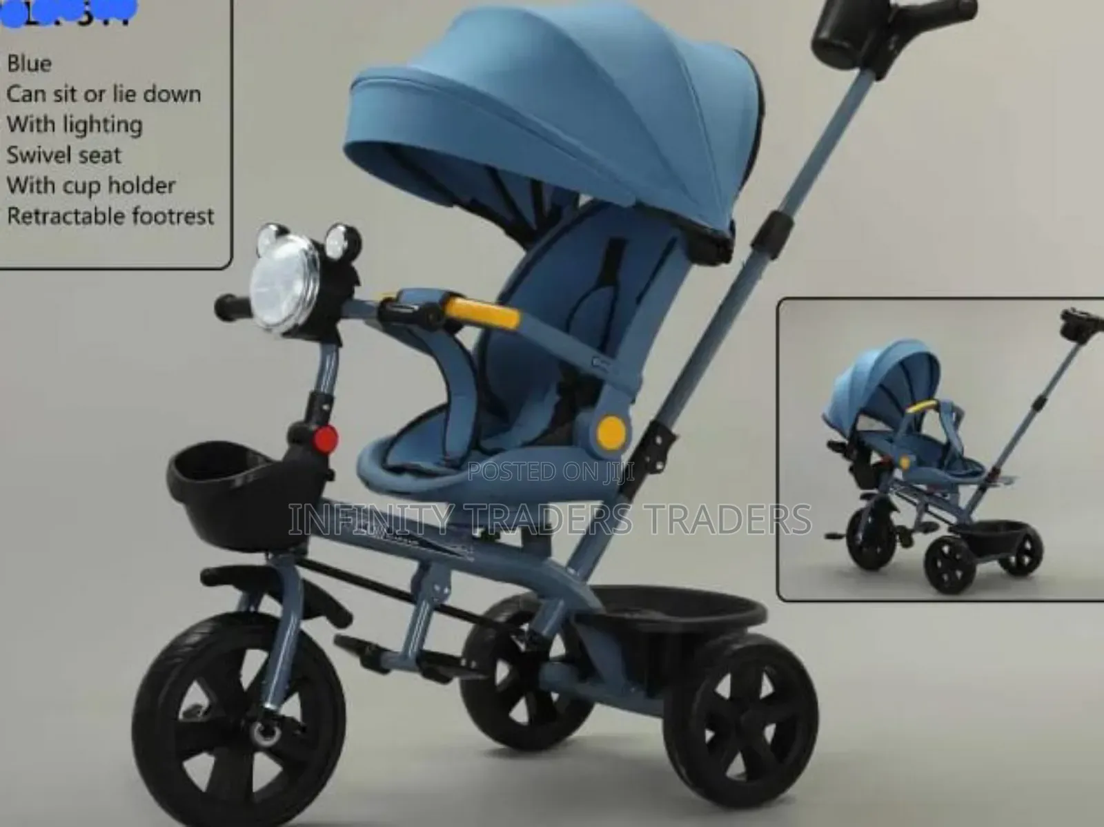 Kids Tricycle With Canopy and Push Handle