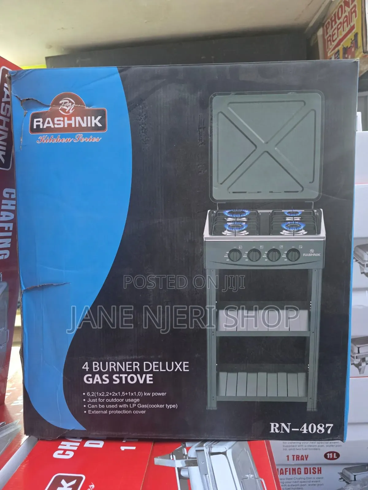 Rashnik 4 Burner Deluxe Gas Stove 
With Shelves Standing Cooker