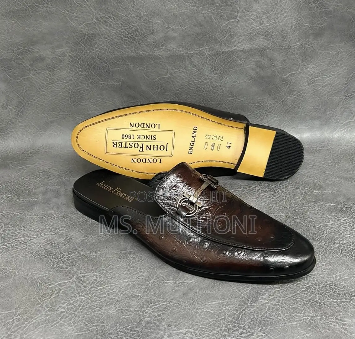 J. Foster London Half Shoes , Crafted From Ostrich Textured Leather