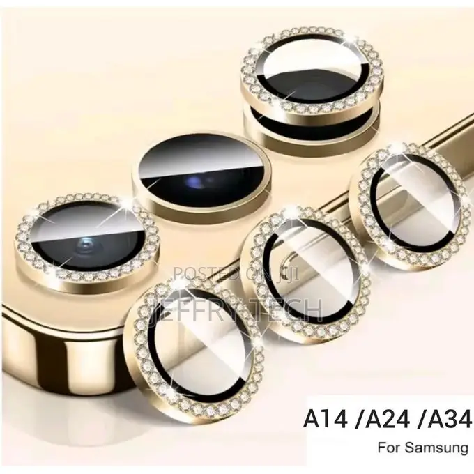 Samsung Galaxy A14 / A24 / A34 3-Piece Gold Diamond Metal Ring Camera