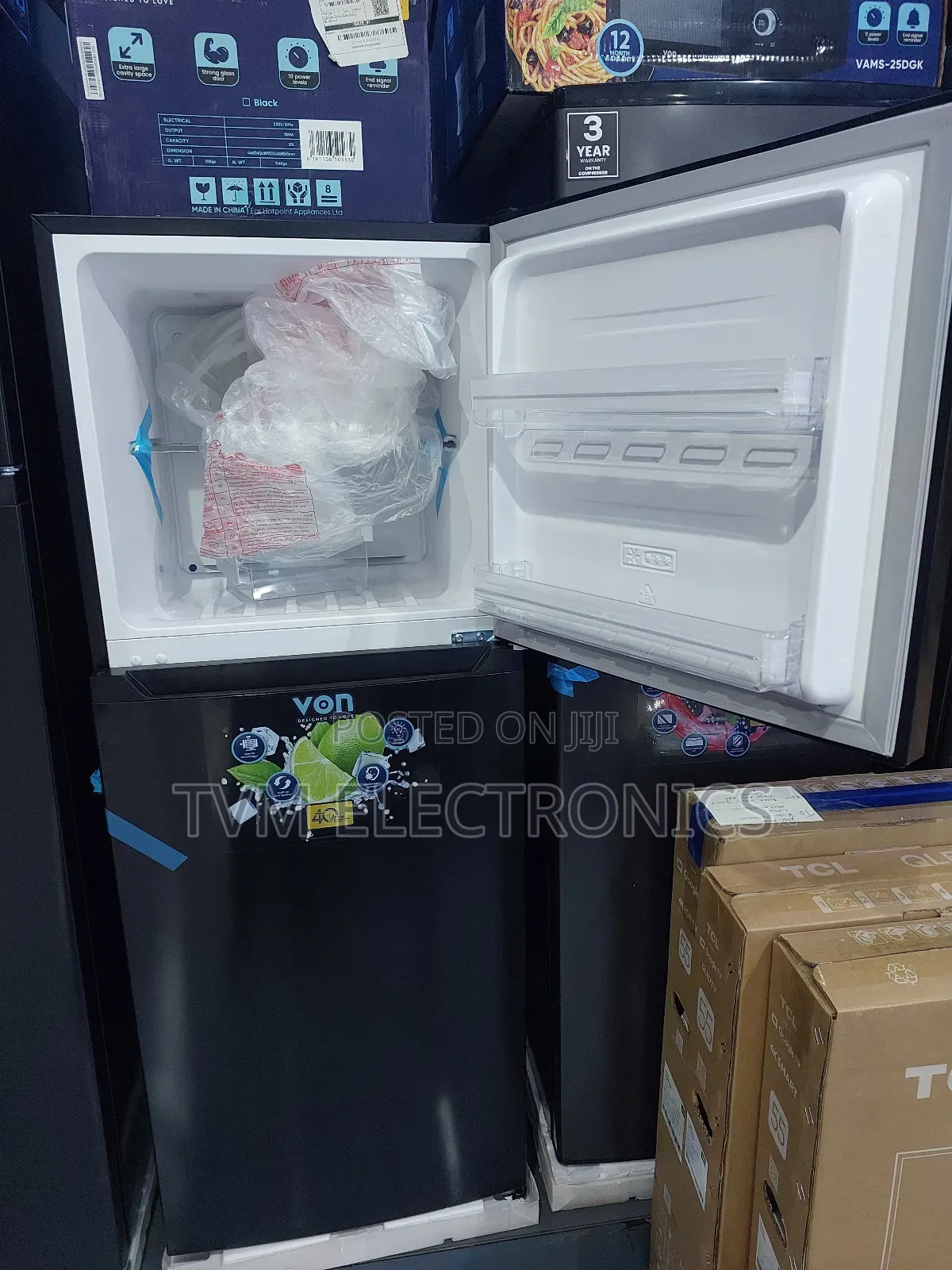 Von VRT-197nrak Double Door Fridge, Top Mount Freezer No Frost- 197l