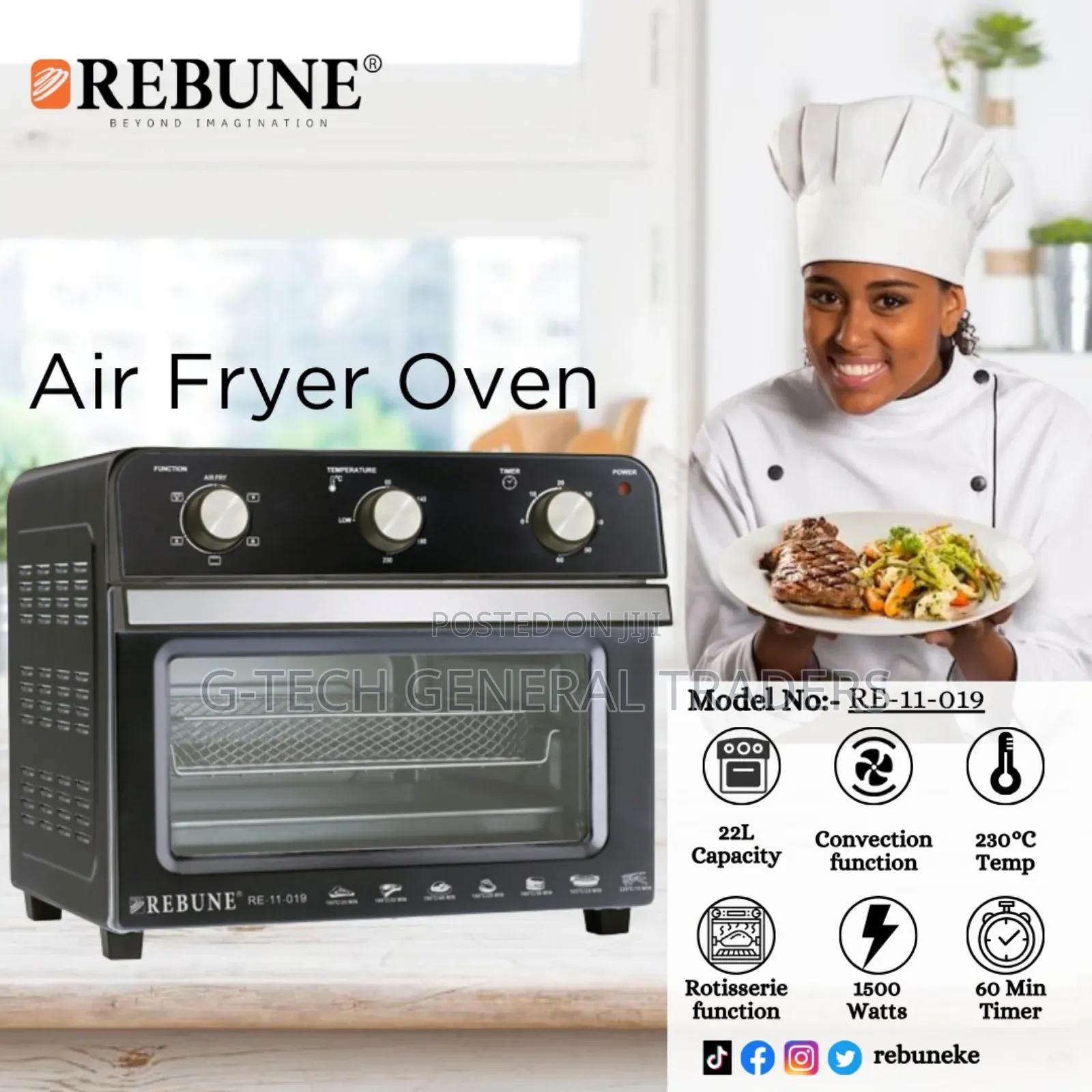 Rebune 22l Convectional Air Fryer Oven