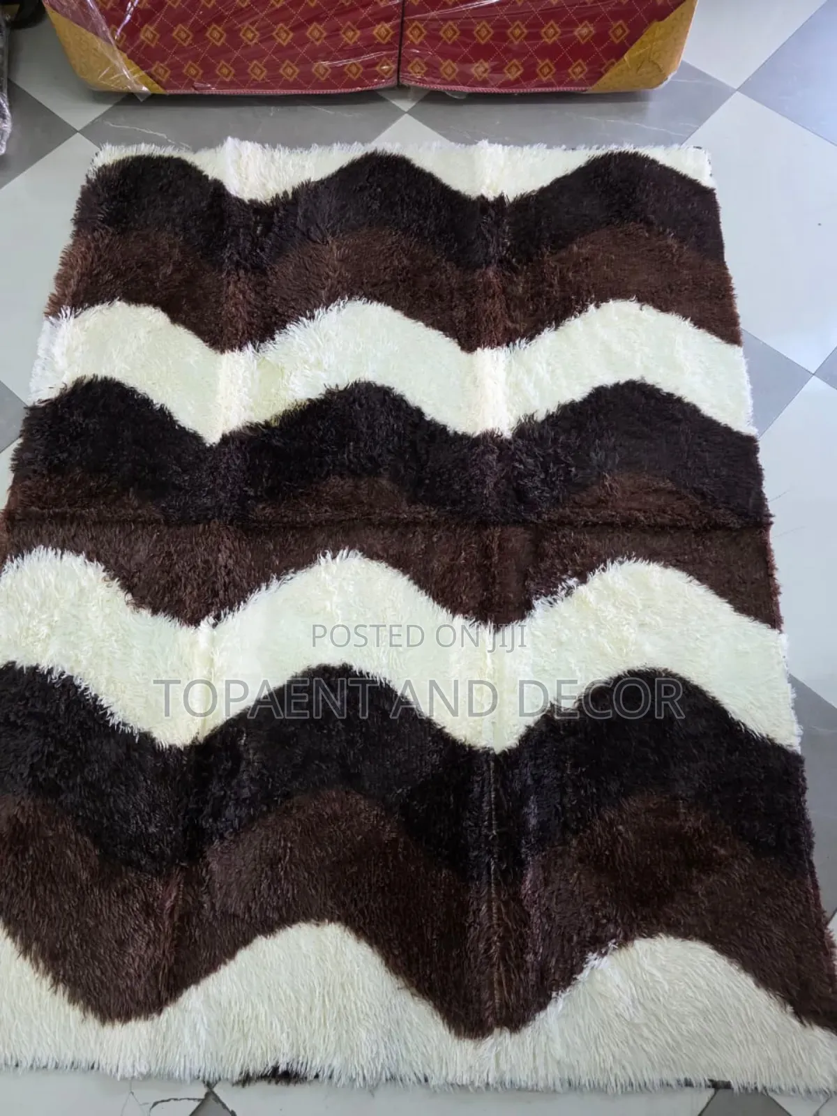 Brown With Cream Patterned Fluffy Carpet